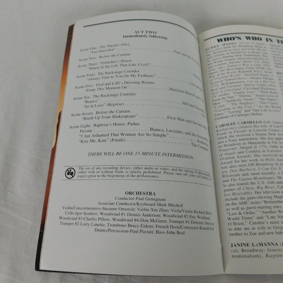 LOT Kiss Me Kate Playbill Note September 2001 Burke Moses Carolee Carmello - Picture 9 of 12